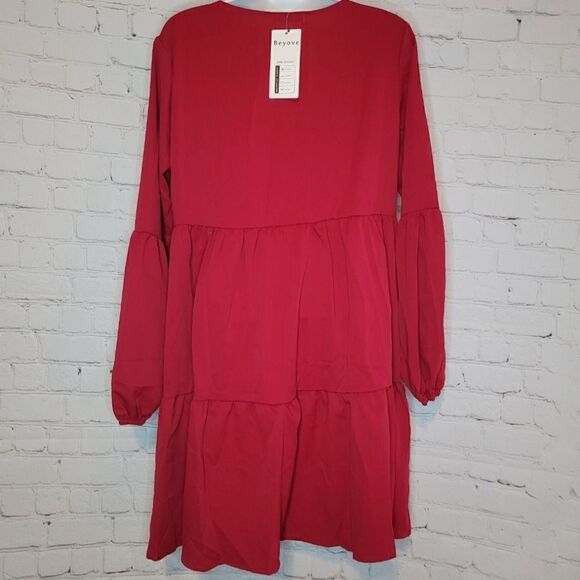 Long Sleeves V Neck Tiered Dress Small - Picture 5 of 5